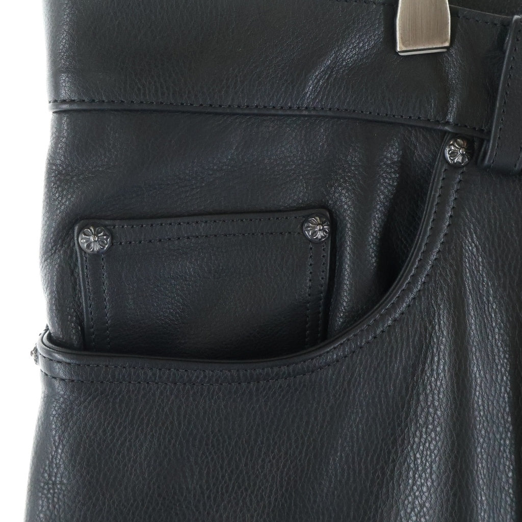 CHROME HEARTS(クロムハーツ) LTHR PANTS フレアニー クロスボールボタンフライ レザーパンツ ブラック