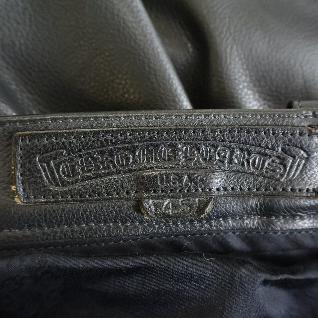 CHROME HEARTS(クロムハーツ) LTHR PANTS フレアニー クロスボールボタンフライ レザーパンツ ブラック