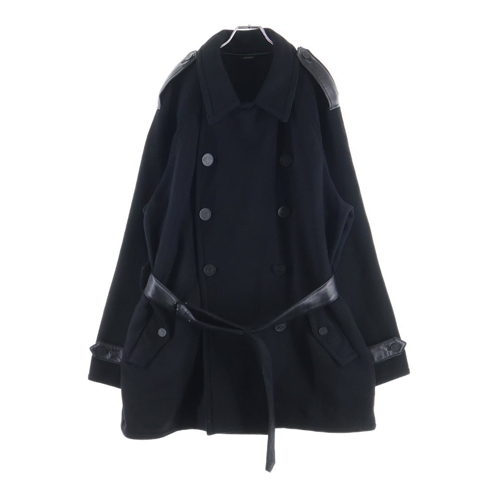 HERMES(エルメス) カシミア レザーエルボーパッチ ロングトレンチコート ブラック