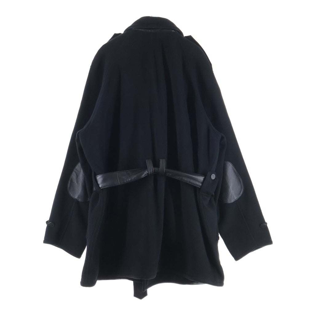 HERMES(エルメス) カシミア レザーエルボーパッチ ロングトレンチコート ブラック