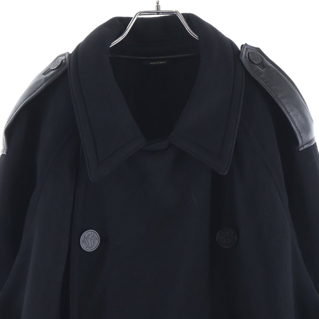 HERMES(エルメス) カシミア レザーエルボーパッチ ロングトレンチコート ブラック