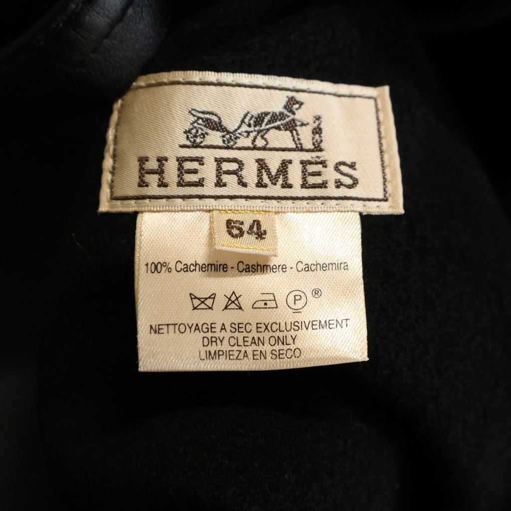 HERMES(エルメス) カシミア レザーエルボーパッチ ロングトレンチコート ブラック