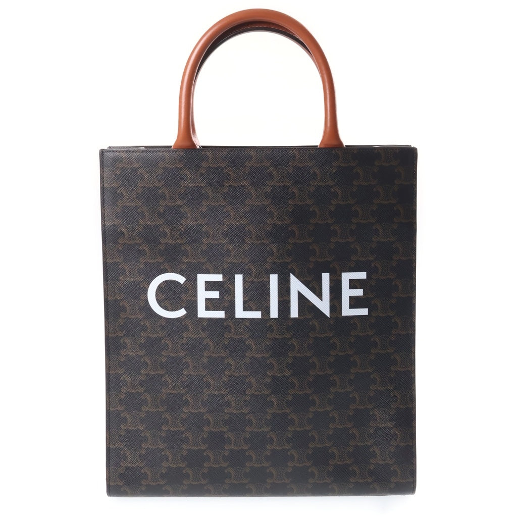 CELINE(セリーヌ) スモール バーティカルカバ 2WAYハンドバッグ トートバッグ ショルダーバッグ ブラウン レザー×PVC ゴールド金具 レディース