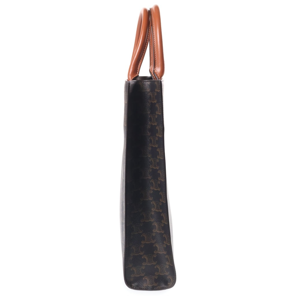 CELINE(セリーヌ) スモール バーティカルカバ 2WAYハンドバッグ トートバッグ ショルダーバッグ ブラウン レザー×PVC ゴールド金具 レディース