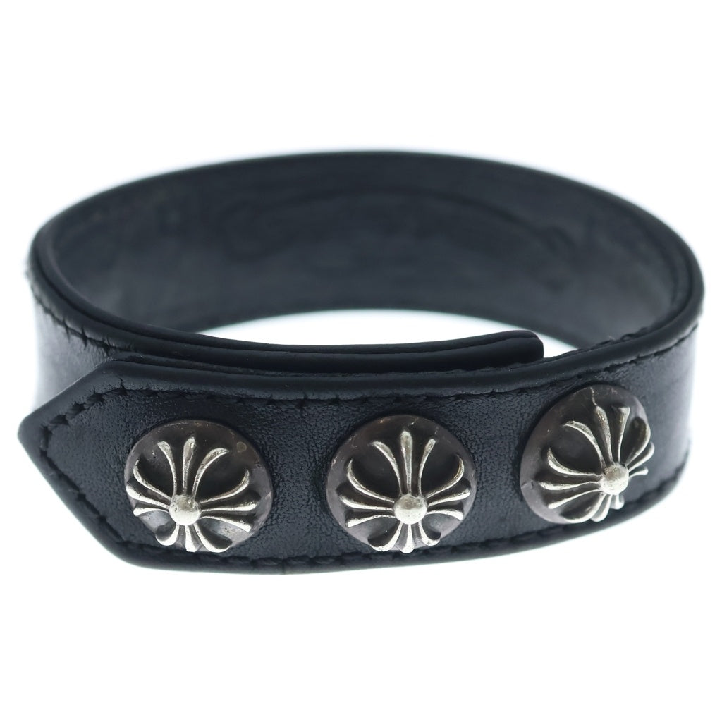 CHROME HEARTS(クロムハーツ) 3BTN 2SNP クロスボール 3ボタン2スナップ レザーブレスレット ブラック/シルバー BCA123