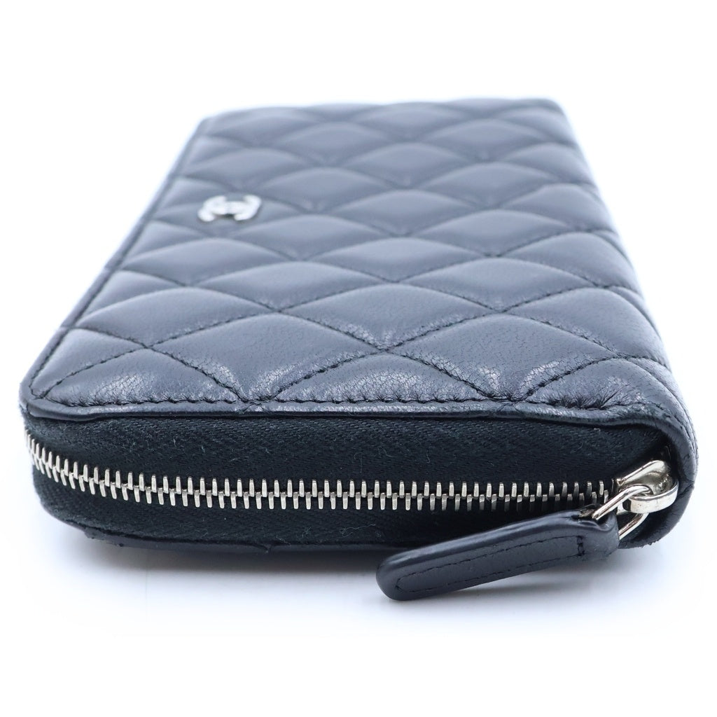 CHANEL(シャネル) マトラッセ クラシックロングジップウォレット 長財布 ブラック ラムスキン AP0242 シルバー金具 レディース