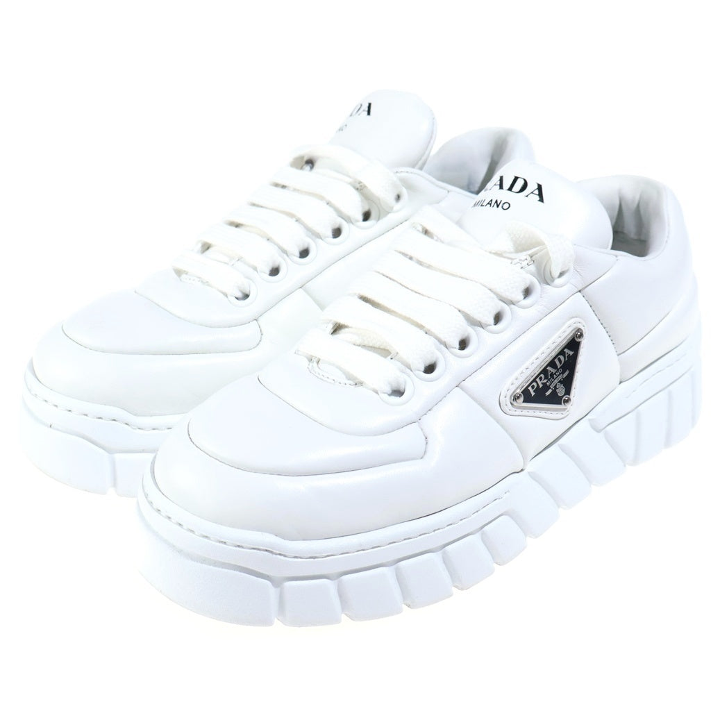 PRADA(プラダ) トライアングルロゴ パテッドナッパレザー ローカットスニーカー ホワイト #34 1/2 レディース