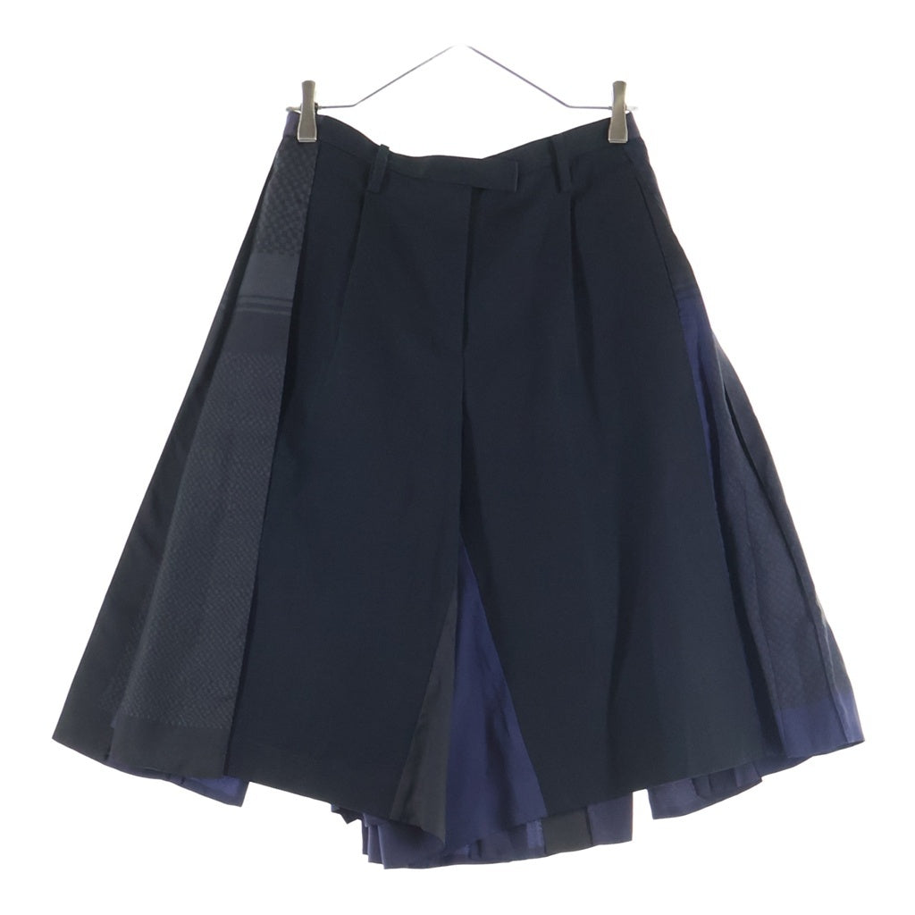Sacai(サカイ) キュロットパンツ スカート プリーツ コットン リネン ブラック/ネイビー レディース