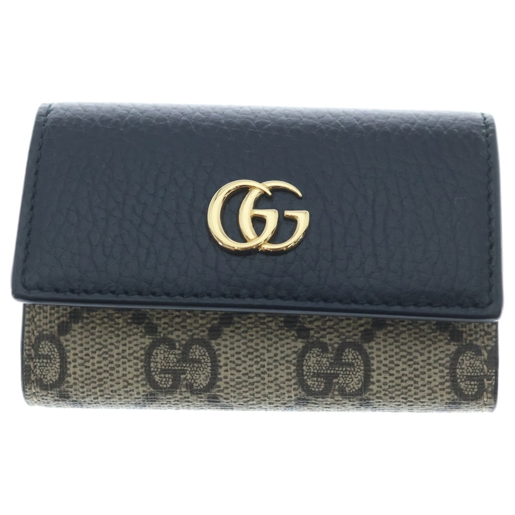 GUCCI(グッチ) GGスプリーム ダブルG 6連キーケース ベージュ×ブラック レザー 456118 レディース