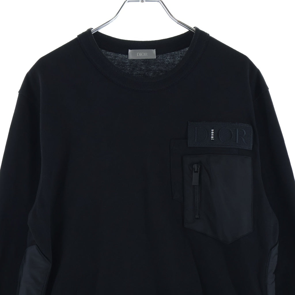 DIOR(ディオール) ×Sacai 21AW Panelled Sweatshirt 長袖 カットソー ドッキング ブラック コットン/ナイロン 213J642A0554