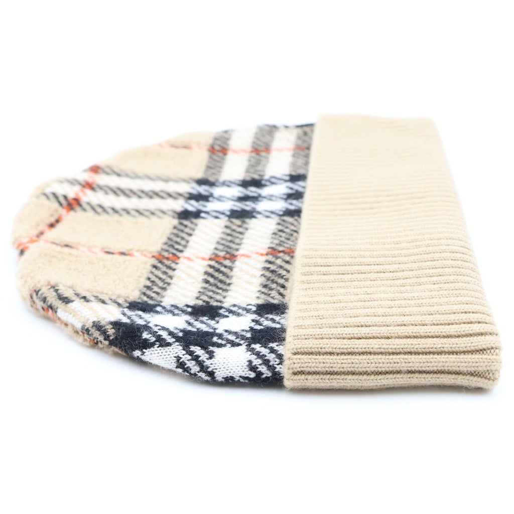 BURBERRY(バーバリー) ノバチェック ビーニー ブラウン ウール ニット帽 レディース