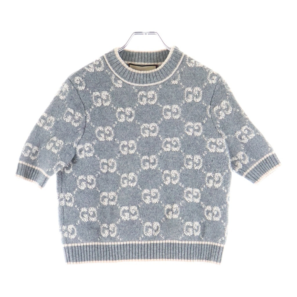 GUCCI(グッチ) GGブークレウール ジャカードトップ 半袖ニット グレー/ベージュ 770059 レディース