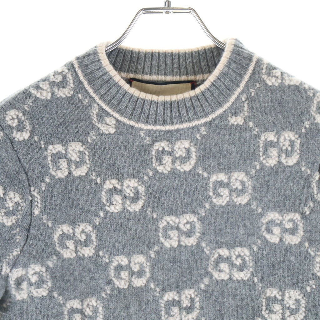 GUCCI(グッチ) GGブークレウール ジャカードトップ 半袖ニット グレー/ベージュ 770059 レディース