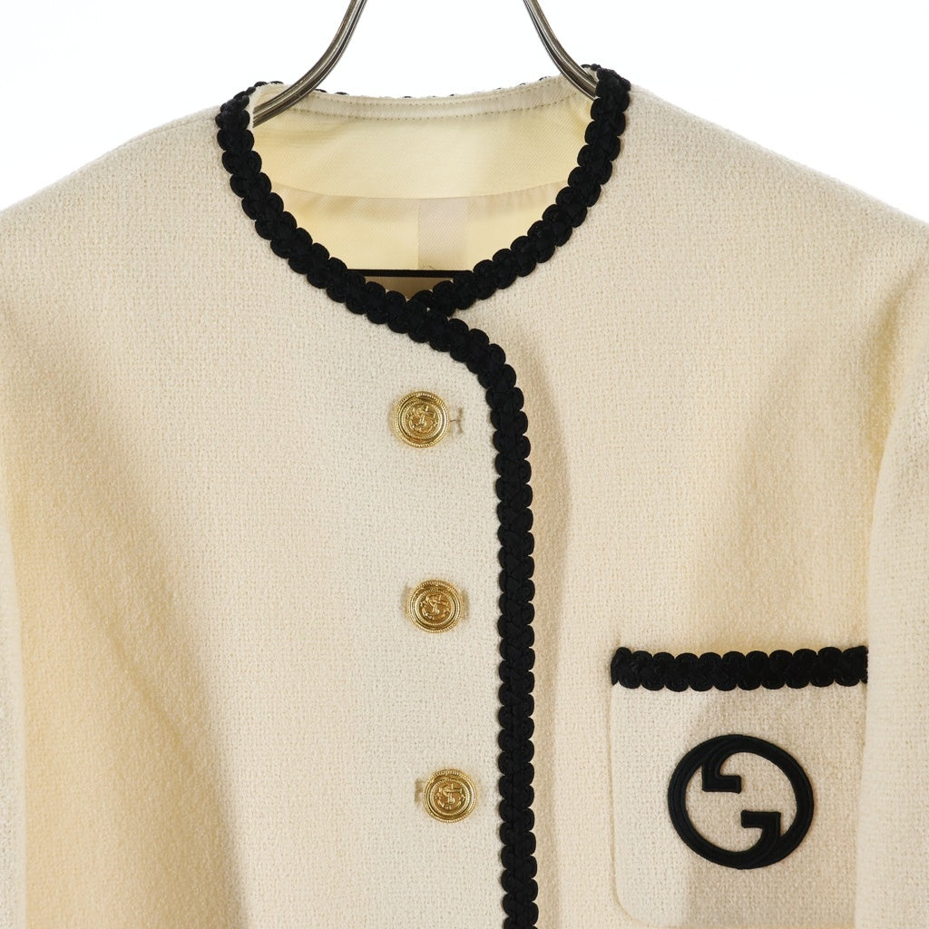 GUCCI(グッチ) エンブロイダリー ウールジャケット アイボリー/ブラック ウール 749578 レディース