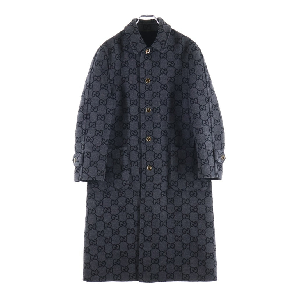 GUCCI(グッチ) エレガント リバーシブル GG ウールコート ロングコート グレー/ブラック 695094 レディース