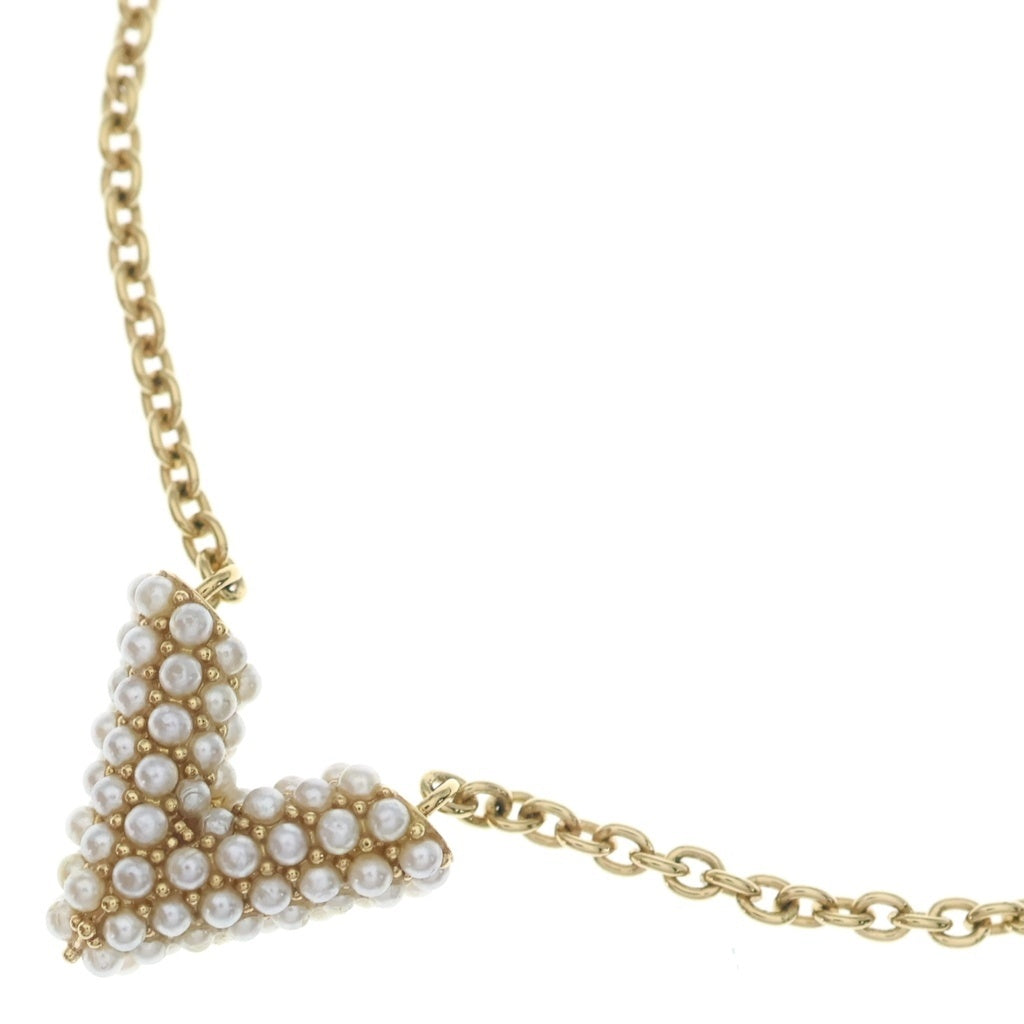 LOUIS VUITTON(ルイヴィトン) コリエ エセンシャルV ペルル ロゴ パール チェーン ネックレス ゴールド M68358 レディース