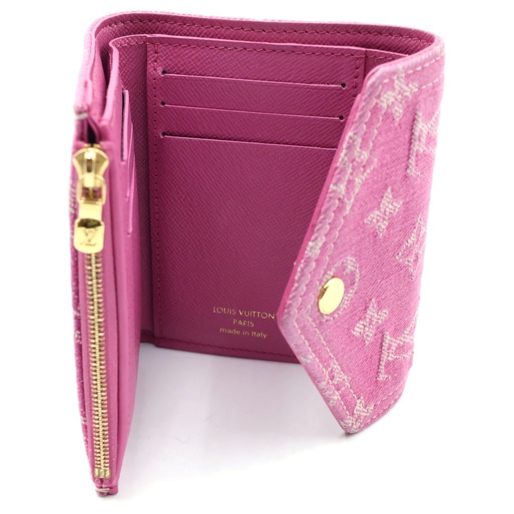 LOUIS VUITTON(ルイヴィトン) モノグラムデニム フューシャデニム ポルトフォイユ・ヴィクトリーヌ コンパクトウォレット 三つ折り財布 ピンク デニム M27707 ゴールド金具 レディース