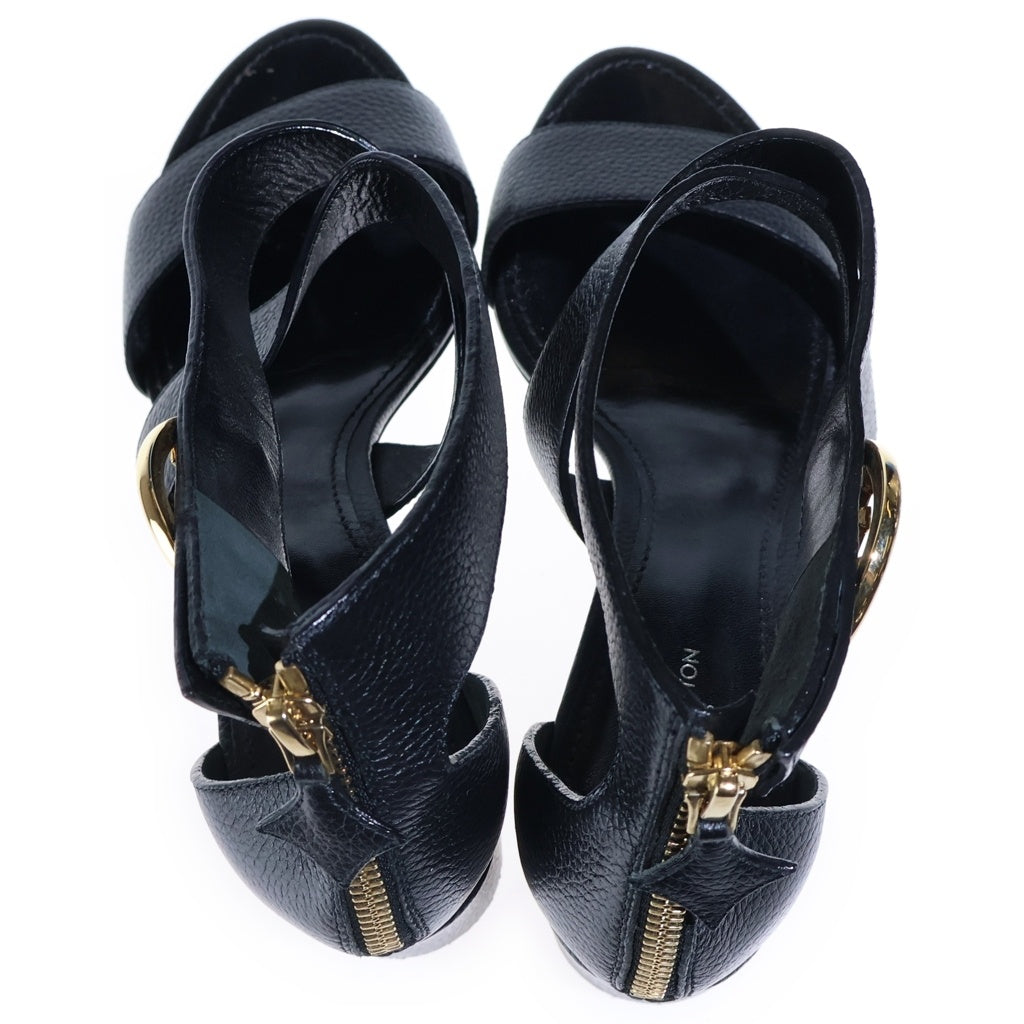 LOUIS VUITTON(ルイヴィトン) ホライズンライン ヒールサンダル LVマーク ブラック レザー SC0129 レディース