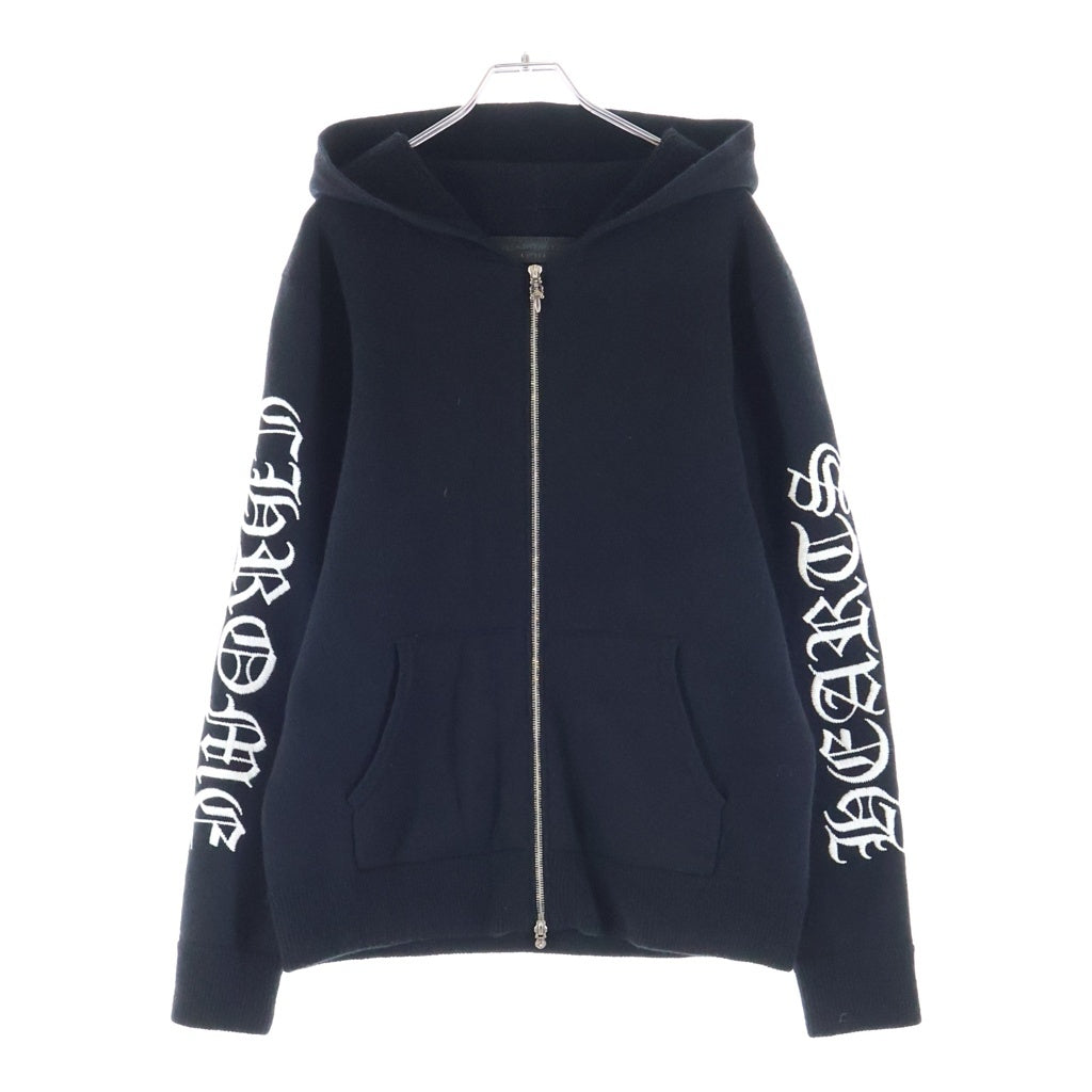 CHROME HEARTS(クロムハーツ) U LIFE SENTENCE ZIP HD 袖ロゴ刺繍カシミヤジップアップパーカー フーディー ブラック