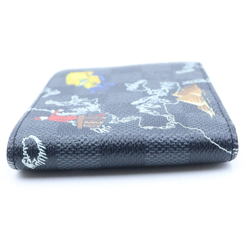 LOUIS VUITTON(ルイヴィトン) ダミエグラフィットマップ ポルトフォイユ・スレンダー NM 二つ折り財布 コンパクトウォレット カードケース ブラック PVCレザー N60281 レディース