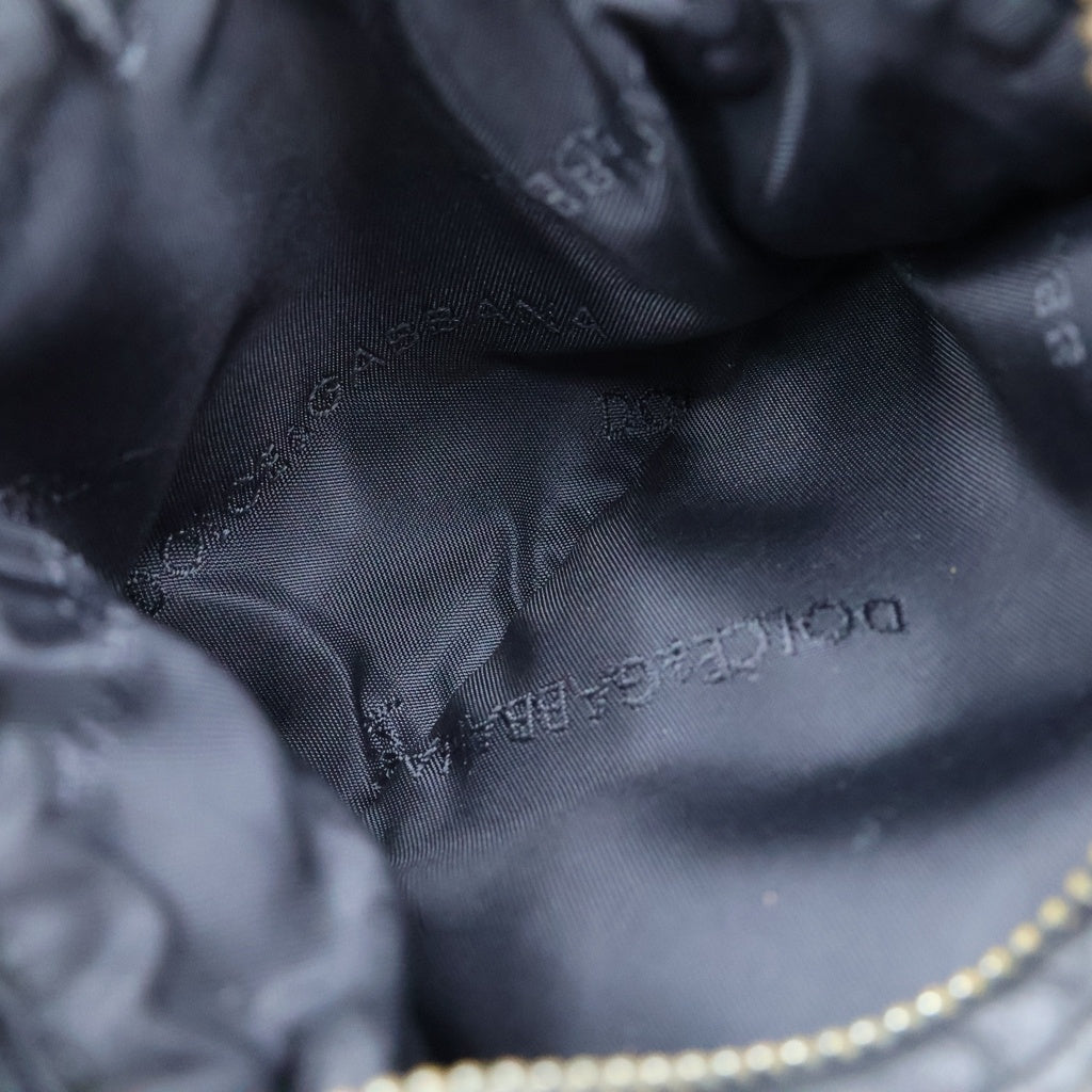 DOLCE & GABBANA(ドルチェアンドガッバーナ) ロゴプレート レザー ショルダー ボディ ウエスト バッグ シルバー金具 ブラック レディース