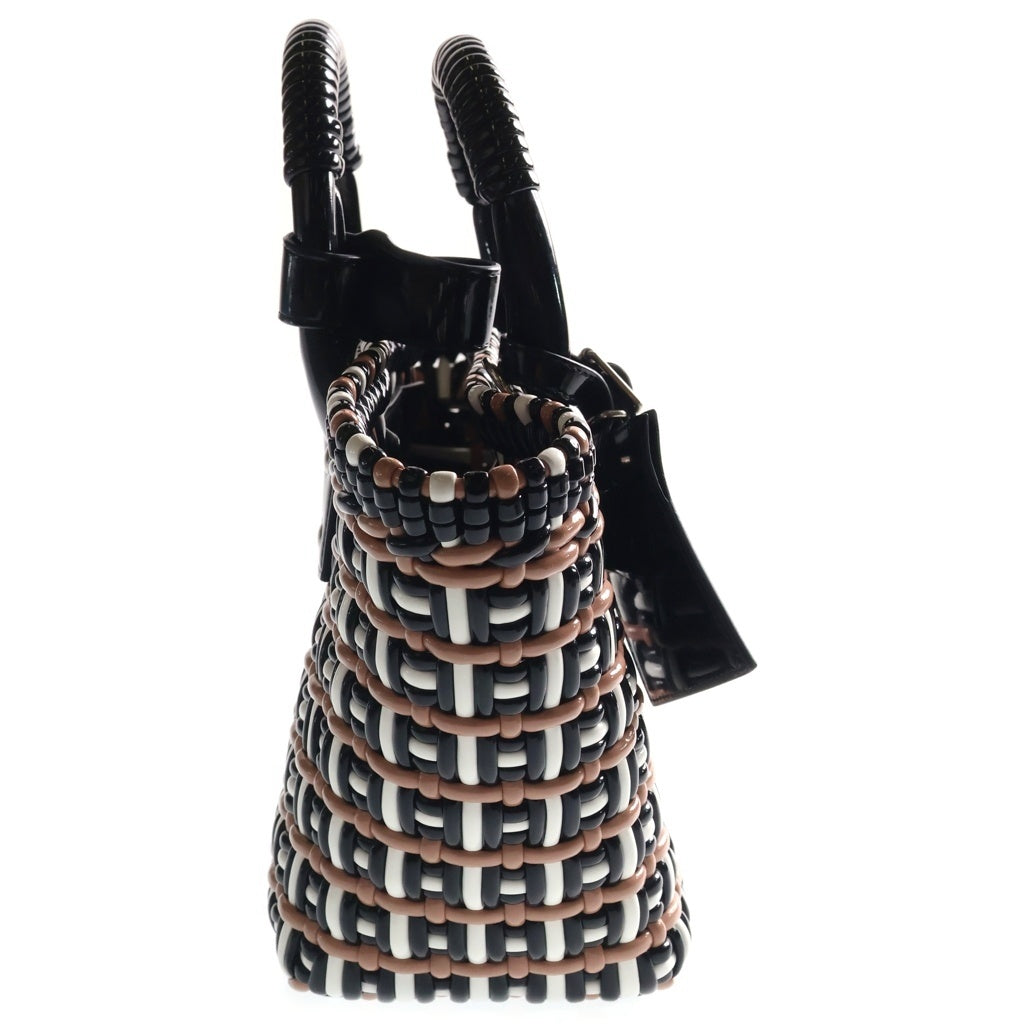 BALENCIAGA(バレンシアガ) ビストロ バスケットバッグXS ハンドバッグ ショルダーバッグ ブラック×ベージュ PVC 671342 シルバー金具 レディース