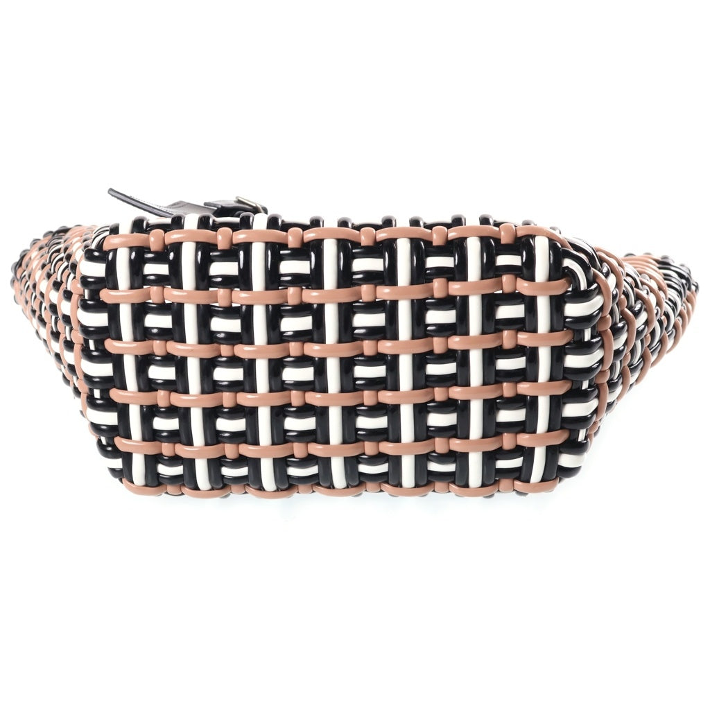 BALENCIAGA(バレンシアガ) ビストロ バスケットバッグXS ハンドバッグ ショルダーバッグ ブラック×ベージュ PVC 671342 シルバー金具 レディース