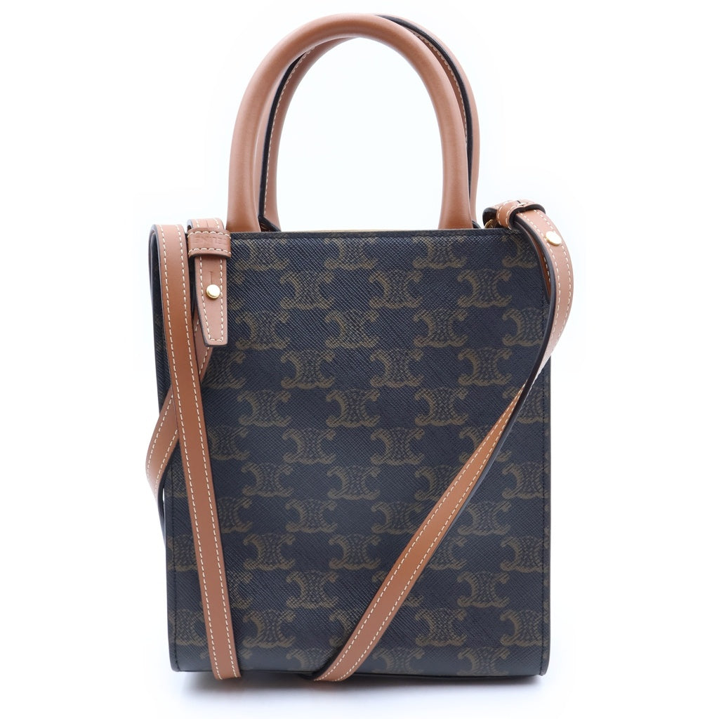 CELINE(セリーヌ) トリオンフ バーティカルカバ ミニ 2WAYハンドバッグ ショルダーバッグ ブラウン レザー×PVC ゴールド金具 レディース