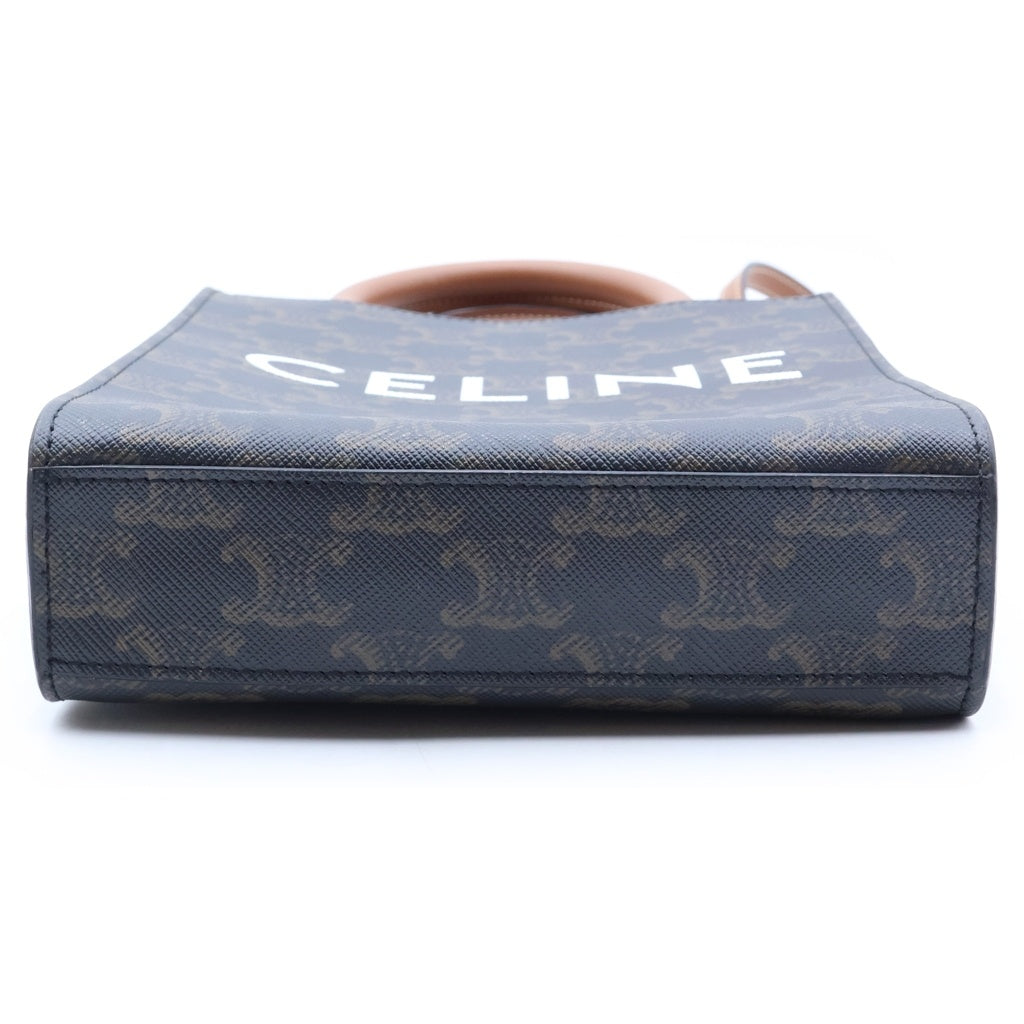 CELINE(セリーヌ) トリオンフ バーティカルカバ ミニ 2WAYハンドバッグ ショルダーバッグ ブラウン レザー×PVC ゴールド金具 レディース