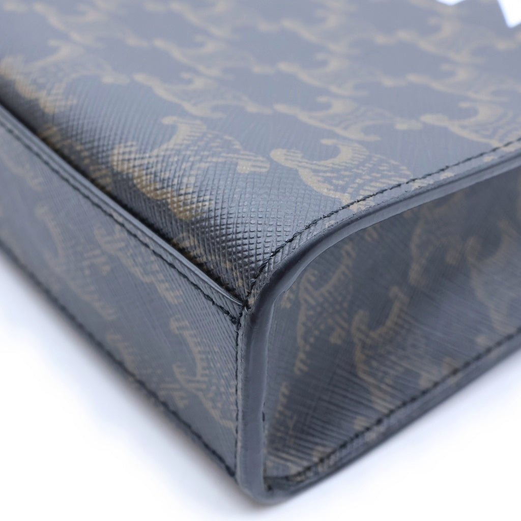 CELINE(セリーヌ) トリオンフ バーティカルカバ ミニ 2WAYハンドバッグ ショルダーバッグ ブラウン レザー×PVC ゴールド金具 レディース