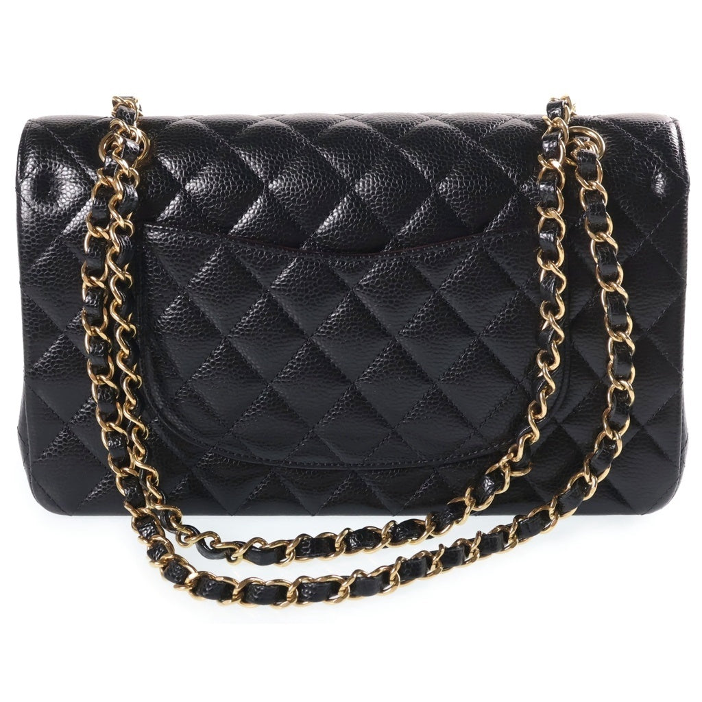CHANEL(シャネル) マトラッセ25 キャビアスキン レザー Wフラップ Wチェーン ショルダーバッグ ゴールド金具 ブラック プレート A01112 レディース