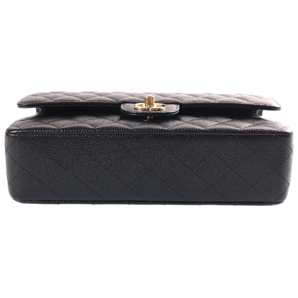CHANEL(シャネル) マトラッセ25 キャビアスキン レザー Wフラップ Wチェーン ショルダーバッグ ゴールド金具 ブラック プレート A01112 レディース