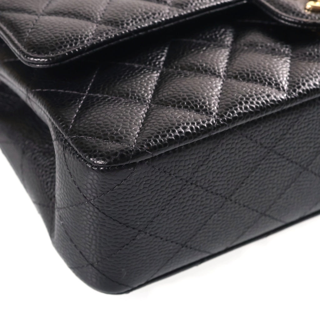 CHANEL(シャネル) マトラッセ25 キャビアスキン レザー Wフラップ Wチェーン ショルダーバッグ ゴールド金具 ブラック プレート A01112 レディース