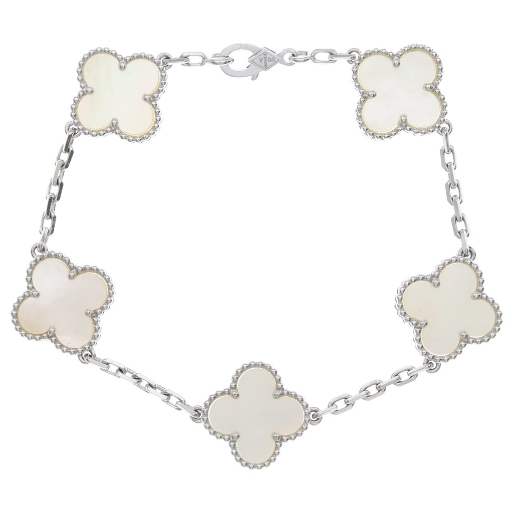 Van Cleef & Arpels(ヴァンクリーフアンドアーペル) ヴィンテージアルハンブラ 5モチーフ マザーオブパール ブレスレット K18WG ホワイトゴールド VCARF48400 レディース