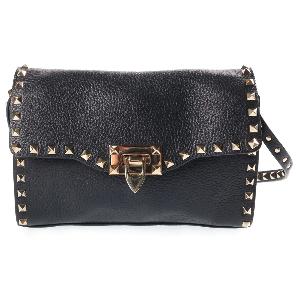 VALENTINO(ヴァレンティノ) ガラヴァーニ ロックスタッズ ショルダーバッグ ブラック レザー ゴールド金具 レディース