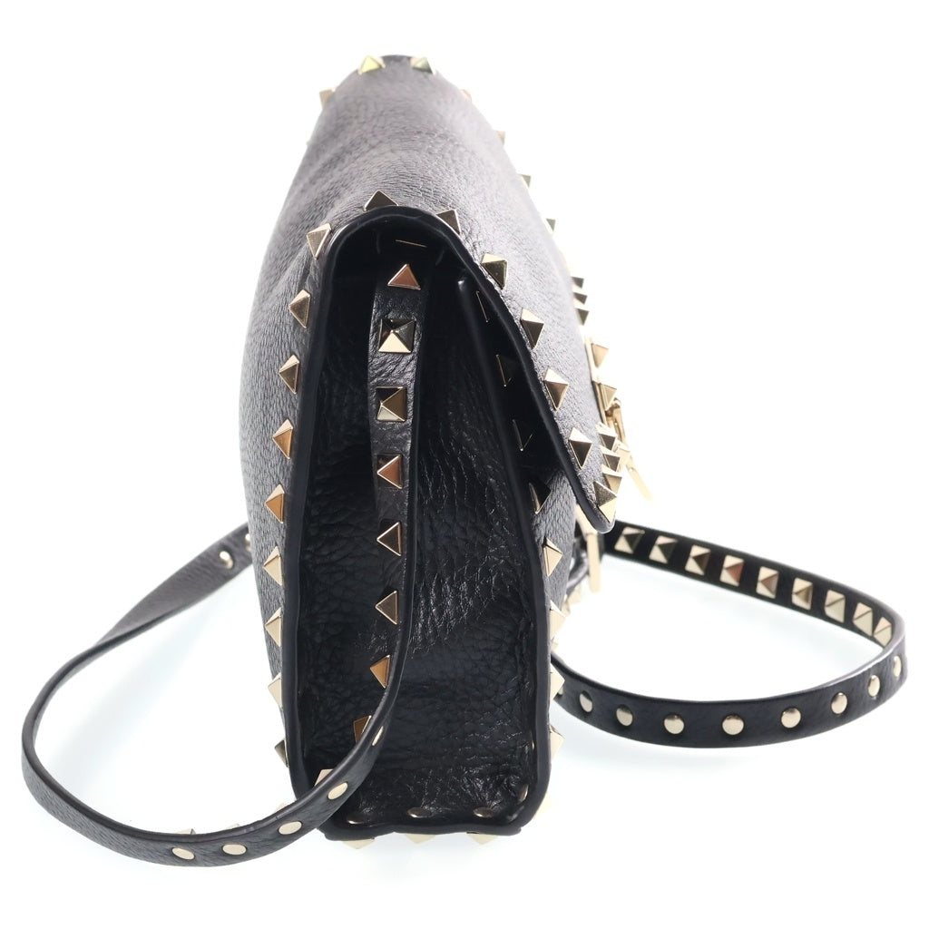 VALENTINO(ヴァレンティノ) ガラヴァーニ ロックスタッズ ショルダーバッグ ブラック レザー ゴールド金具 レディース