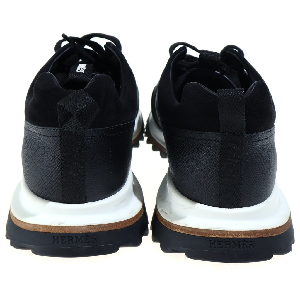 HERMES(エルメス) リーダー ローカットスニーカー シューズ カーフ エプソン シェーヴル・ヴェロア レザー ブラック