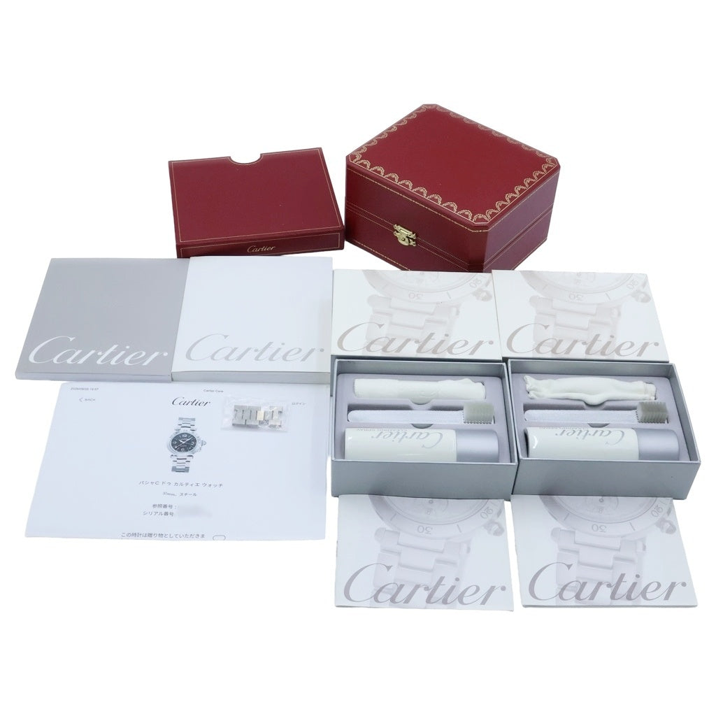 Cartier(カルティエ) パシャC GMT 黒文字盤 腕時計 SS/AT カルティエケア確認済 W31079M7 シルバー×ブラック レディース