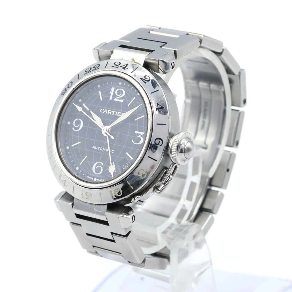Cartier(カルティエ) パシャC GMT 黒文字盤 腕時計 SS/AT カルティエケア確認済 W31079M7 シルバー×ブラック レディース