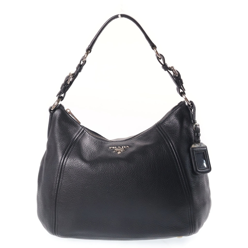PRADA(プラダ) ヴィッテロ フェニックス ホーボーバッグ ワンショルダーバッグ ブラック レザー BR5096 シルバー金具 レディース