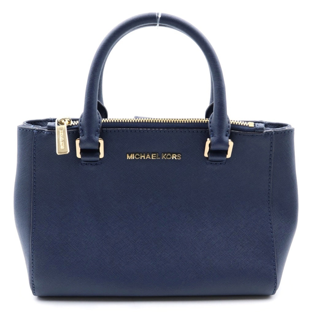 MICHAEL KORS(マイケルコース) ロゴ レザー 2WAY ハンド ショルダーバッグ ゴールド金具 ネイビー レディース