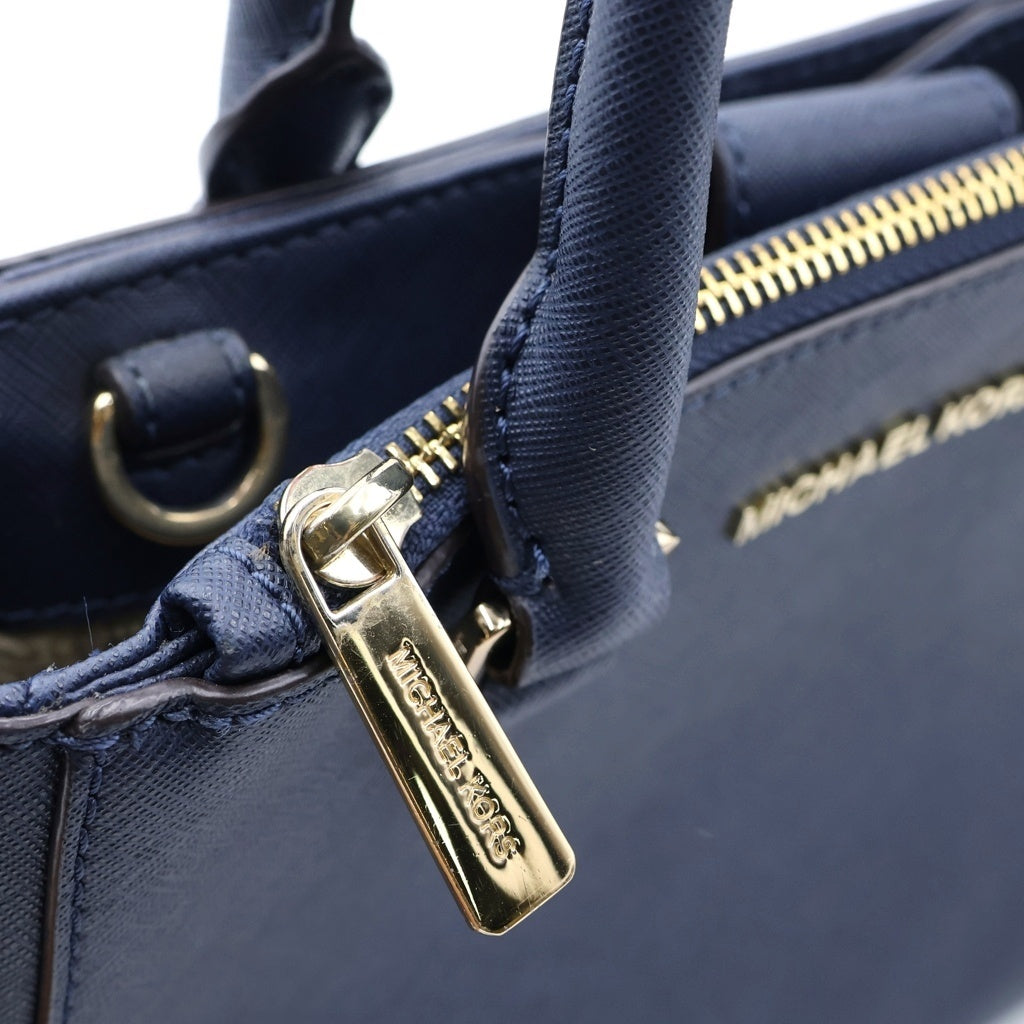 MICHAEL KORS(マイケルコース) ロゴ レザー 2WAY ハンド ショルダーバッグ ゴールド金具 ネイビー レディース
