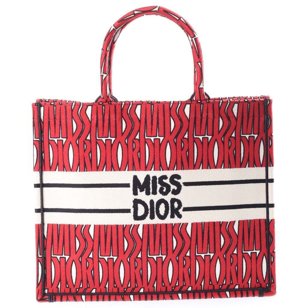 Christian Dior(クリスチャンディオール) ミスディオール オールオーバー ブックトート ハンドバッグ レッド キャンバス レディース