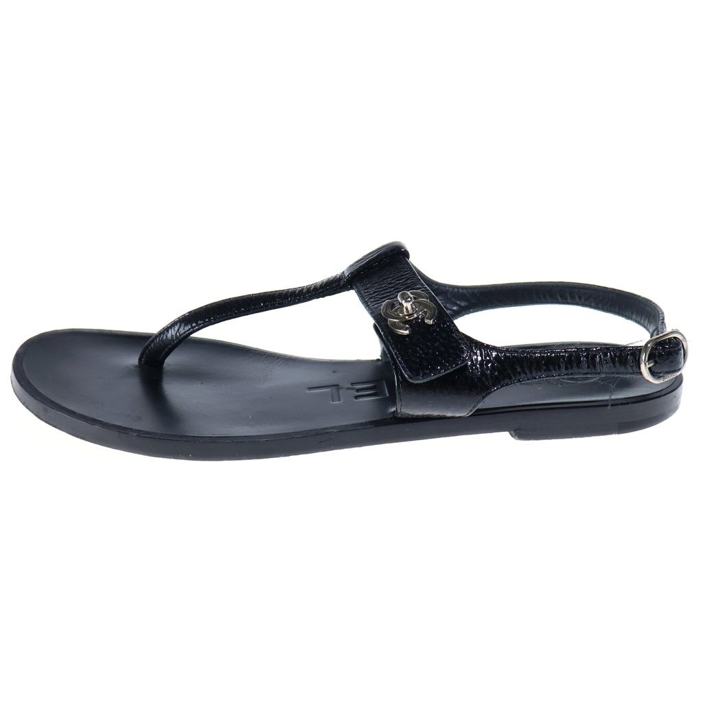 CHANEL(シャネル) Leather Sandals ココマーク レザー トングサンダル シューズ シルバー金具 ブラック G33695 レディース