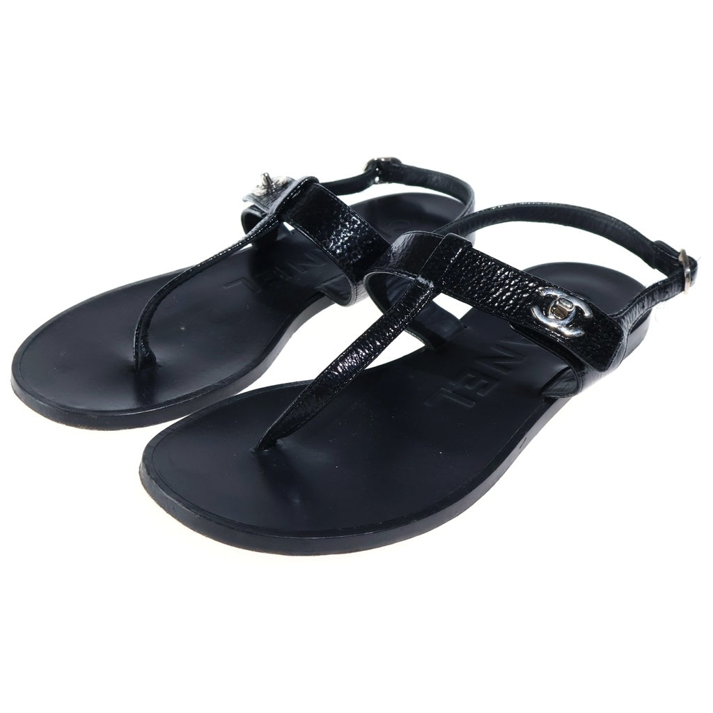 CHANEL(シャネル) Leather Sandals ココマーク レザー トングサンダル シューズ シルバー金具 ブラック G33695 レディース
