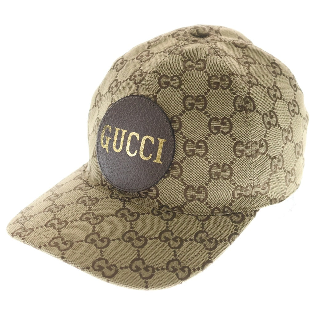 GUCCI(グッチ) GGキャンバス レザー ロゴパッチ ベースボールキャップ 帽子 ベージュ レディース
