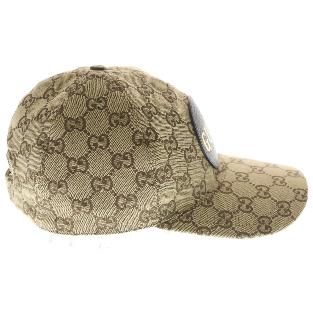 GUCCI(グッチ) GGキャンバス レザー ロゴパッチ ベースボールキャップ 帽子 ベージュ レディース