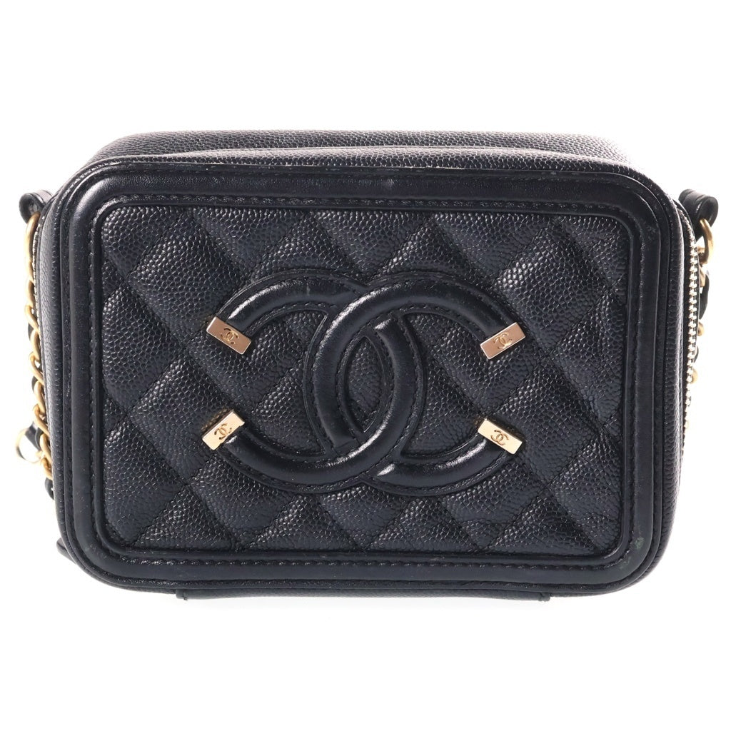 CHANEL(シャネル) CCフィリグリー ミニ チェーンショルダーバッグ 黒 キャビアスキン GD金具 A84452 レディース