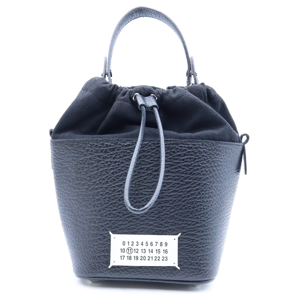 Maison Margiela(メゾンマルジェラ) 5AC バケット スモール レザー 2WAY ハンド チェーンショルダー バッグ ブラック シルバー金具 レディース
