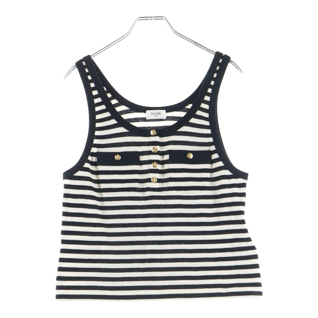 CELINE(セリーヌ) 24SS Mariniere Tank Top マリニエール リブ コットンジャージー タンクトップ ボーダー 金ボタン ブラック/ホワイト レディース